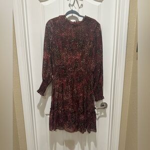 Taylor Maroon and Black Long Sleeve Dress
